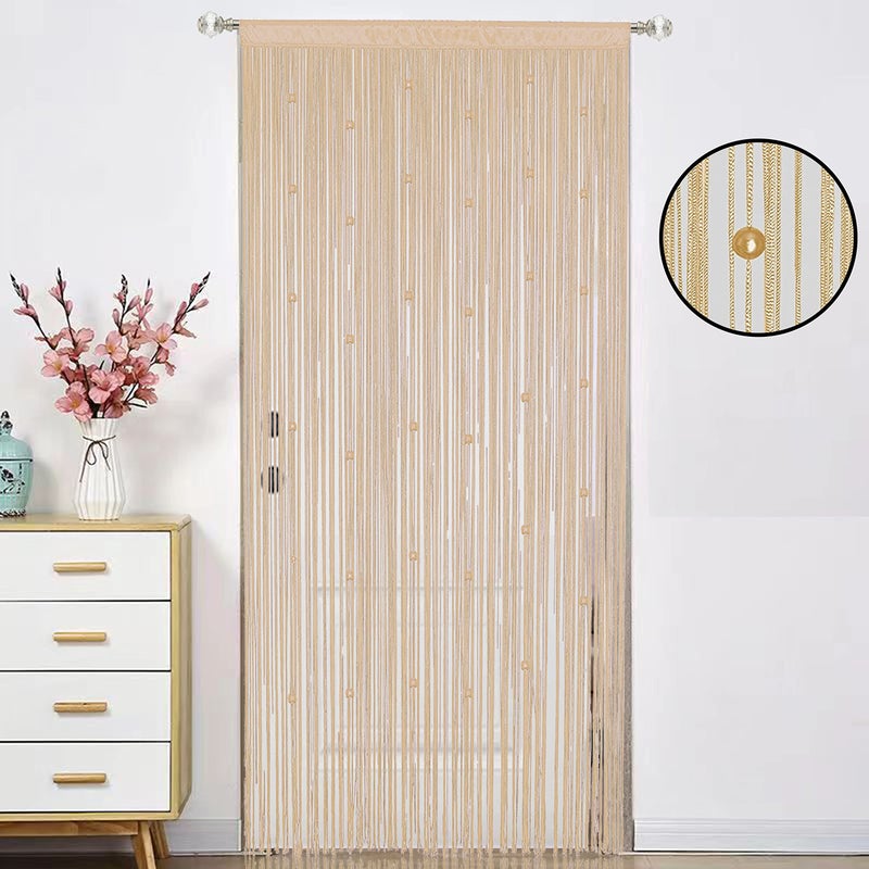 HSYLYM Beaded Doorway Curtain Door Beads Dense String Curtains Fringe Hippie Perfect for Wall Hanging Decor Room Divider Privacy Doors Window Closet Doorways Decorations (100x280cm Beige) - Image 2