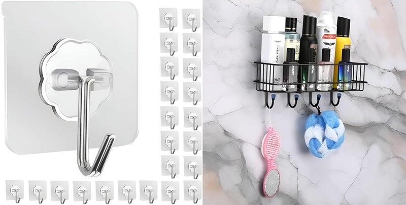 Stainless Steel Adhesive Hooks 15 Pack Durable Kitchen Wall Hooks NoDrill WallMount Organizer with Hooks Bathroom Rack with 4 Hooks Pack of 2