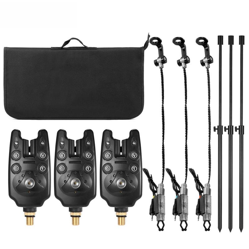 COONOR Fishing Bite Alarm Set with LED Signals High Output Speaker, 2 Pack Aluminum Alloy Banksticks Adjustable 34cm to 56cm with Tapered Point - Illuminated Swingers with Bright LED for Night Fishing, Water - Image 1