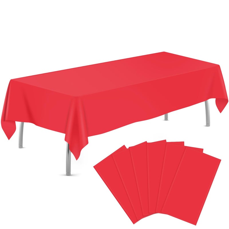 Red 6 Pack Plastic Table Cloth 54 x 108 Disposable Tablecloths Rectangle Table Cover Plastic Tablecloths for Parties
