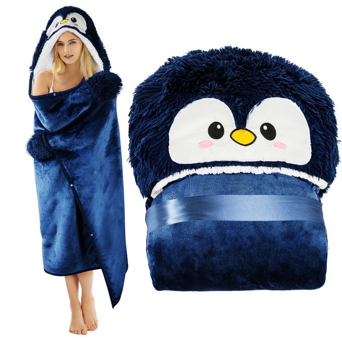 PENGUIN WEARABLE HOODED BLANKET FOR ADULTS SUPER SOFT WARM COZY PLUSH FLANNEL FLEECE SHERPA HOODIE THROW CLOAK WRAP PENGUIN GIFTS FOR WOMEN ADULTS GIRLS AND KIDS