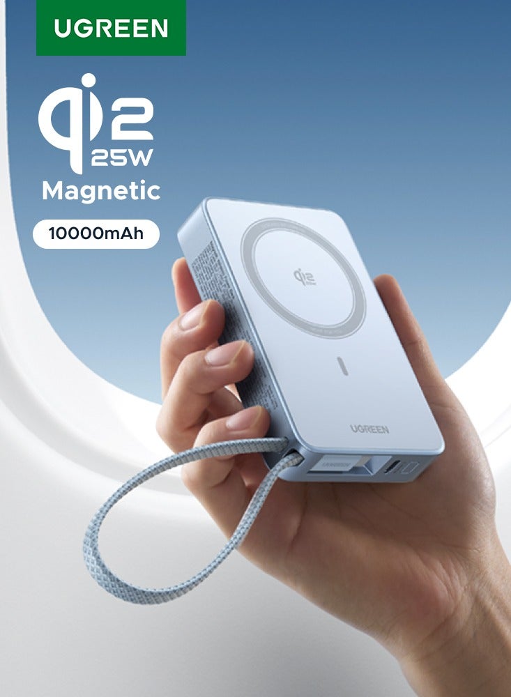 Magflow Qi2 25W Power Bank Wireless Portable Charger Magnetic Battery Pack Magsafe PD30W Fast Wired Two-Way Charging Built-in Type C Cable With Real-time Battery Display for iPhone Series -