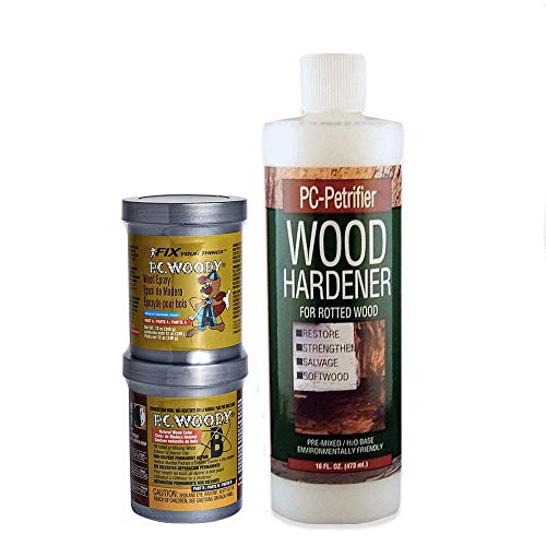 PC Products PC-Products PC-Woody Wood Repair Epoxy Paste, Two-Part 12 oz, and PC-Petrifier Wood Hardener 16 oz, Kit - Image 1