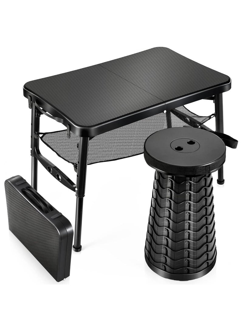 المؤسس مجموعة طاولة قابلة للطي والسحب، تخييم محمولة خفيفة الوزن لكنها اكثر متانة مع مقعد قابل للتعديل للنزهات والشاطئ وصيد الاسماك ورحلات المشي لمسافات طويلة وحفلات الشواء والحفلات، بلاستيك، أسود - Image 1