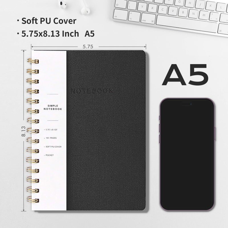 Oneirom Spiral Notebook-6.10" x 8.19" College Ruled Journal with Inner Pockets and 160 Pages,PU Leather Cover Business Journal, Twin-Wire Binding Notebook Perfect for Office & Home School Supplies - Image 2
