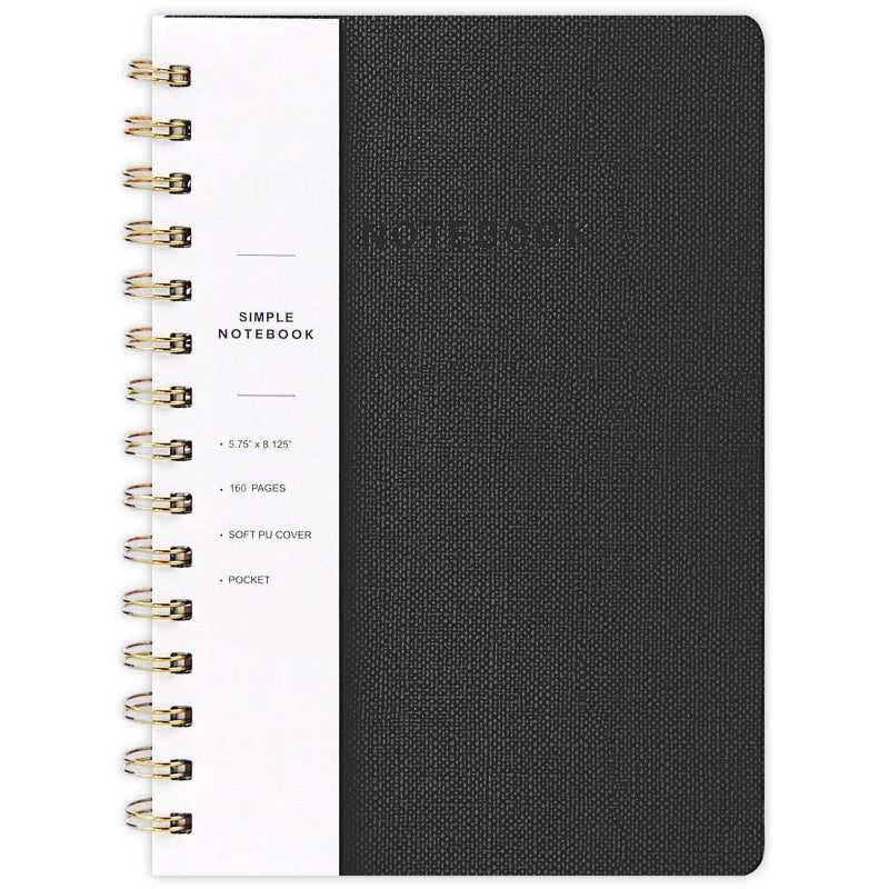 Oneirom Spiral Notebook-6.10" x 8.19" College Ruled Journal with Inner Pockets and 160 Pages,PU Leather Cover Business Journal, Twin-Wire Binding Notebook Perfect for Office & Home School Supplies - Image 1