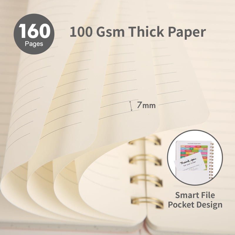 Oneirom Spiral Notebook-6.10" x 8.19" College Ruled Journal with Inner Pockets and 160 Pages,PU Leather Cover Business Journal, Twin-Wire Binding Notebook Perfect for Office & Home School Supplies - Image 3