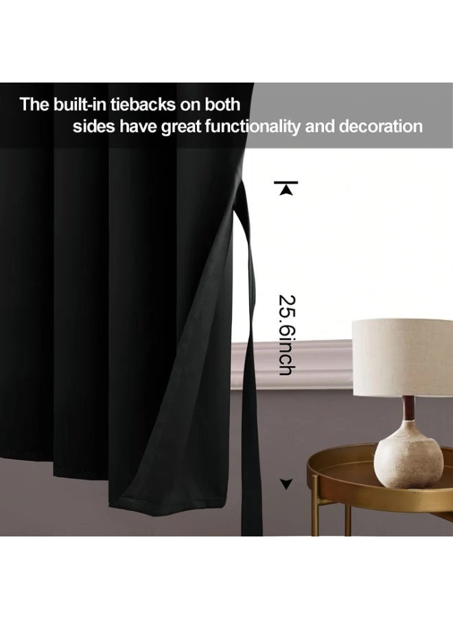 INtex CURTAINS HOUSE Blackout Curtains with Tiebacks - Thermal Insulated, Light Blocking and Noise Reducing Grommet Curtain Drapes for Bedroom and Living Room, Set of 2 Panels, Black175W x 230L CM - Image 4