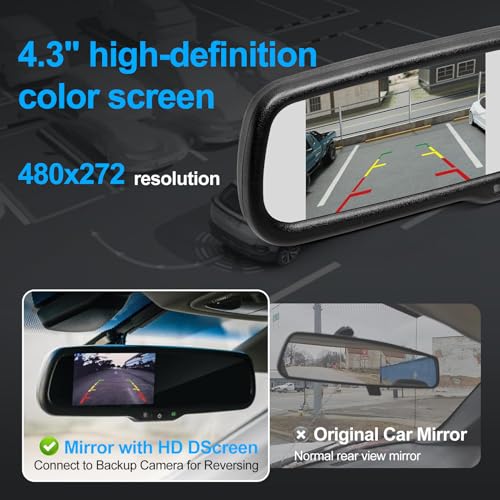 EVGATSAUTO Car Mirror Monitor, 4.3" inch HD 480 * 272 Resolution Digital Auto Dimming Mirror Car Parking Rear View Monitor with Bracket - Image 2