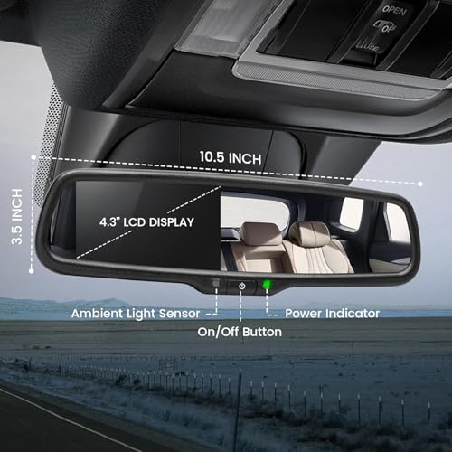 EVGATSAUTO Car Mirror Monitor, 4.3" inch HD 480 * 272 Resolution Digital Auto Dimming Mirror Car Parking Rear View Monitor with Bracket - Image 3