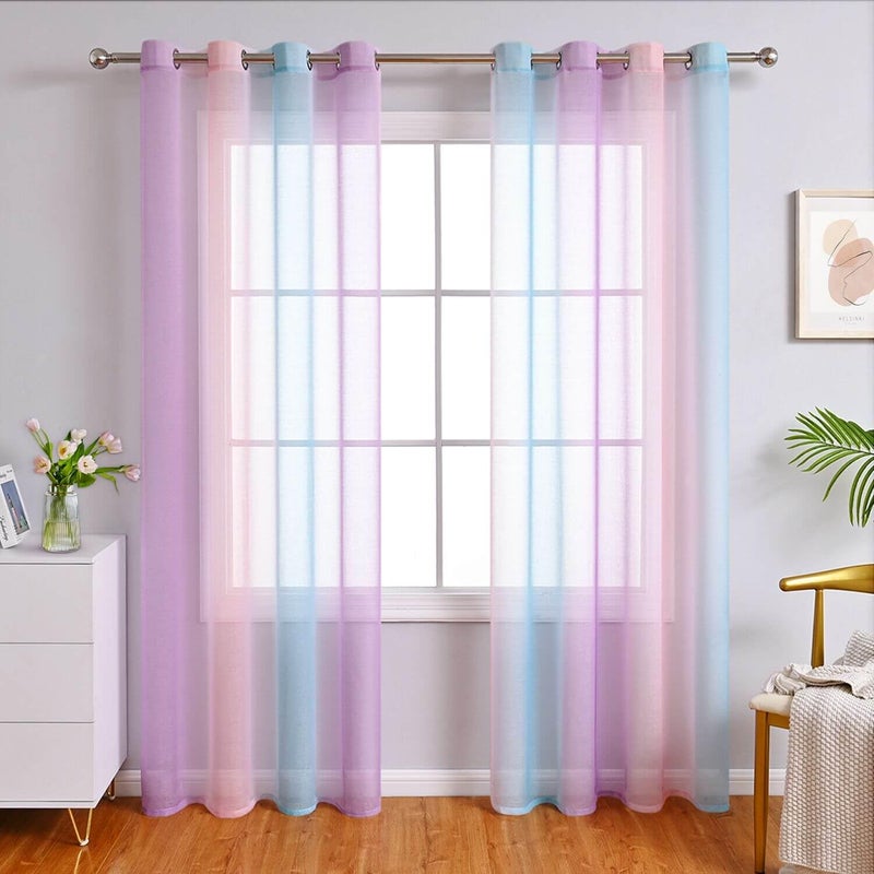 WUBODTI الستائر Wubodti Rainbow للبنات غرفة نوم ديكور 63 بوصة بطول يونيكورن الأميرة موضوع ملون أومبير الستائر الأرجواني الستائر الوردي والأزرق لحضانة غرفة المعيشة غرفة 2 لوحات - Image 1