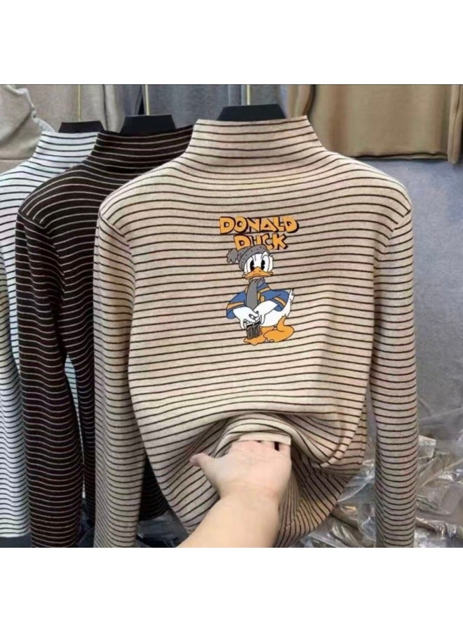 Boys And Girls' Thermal Base Layer Shirts, Spring And Autumn, Big Kids' Half-high Collar Long-sleeve T-shirts, Stylish Striped Warm Tops