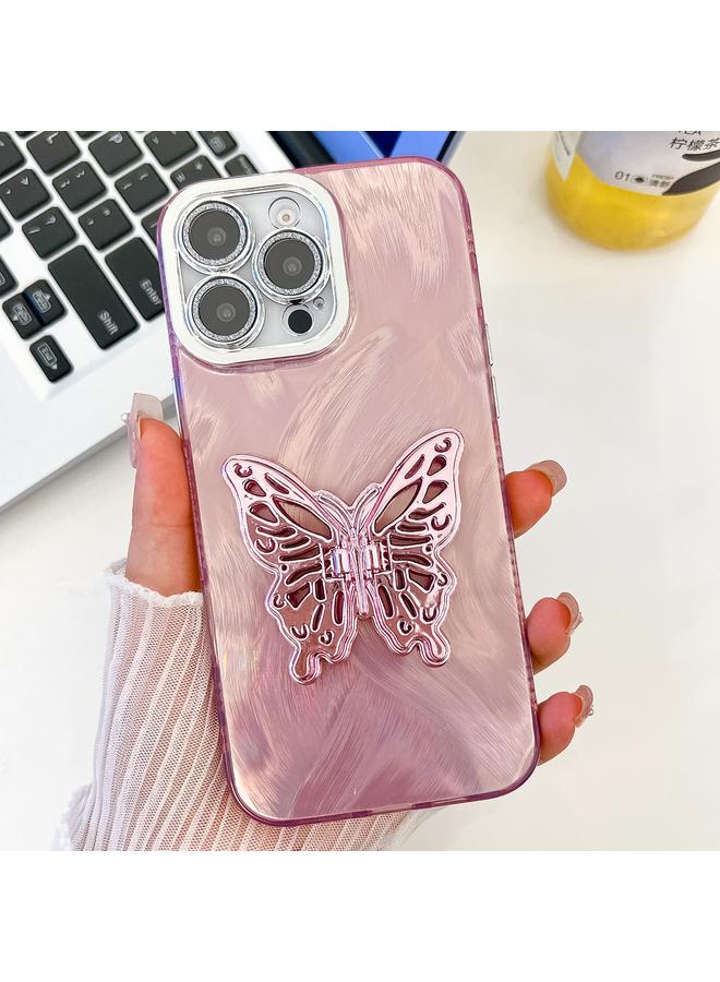 erorex Case For iPhone 14 Pro Max Plating Glitter Texture Butterfly Holder TPU Phone Case with Lens Film - Image 1
