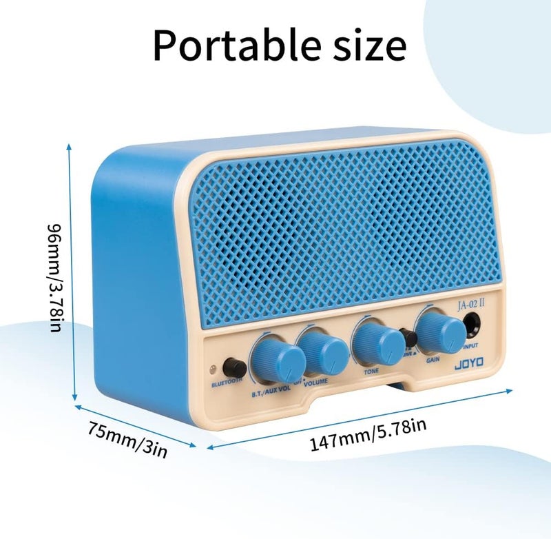 JOYO Combo Guitar Amplifier Bluetooth 5W Recharging Small Mini Practice Headphone Guitar Amp with Clean & Overdrive Channels (JA-02 II Blue) - Image 2