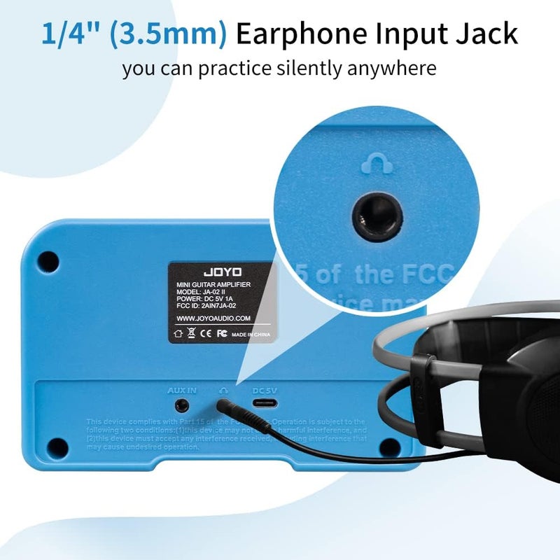 JOYO Combo Guitar Amplifier Bluetooth 5W Recharging Small Mini Practice Headphone Guitar Amp with Clean & Overdrive Channels (JA-02 II Blue) - Image 5
