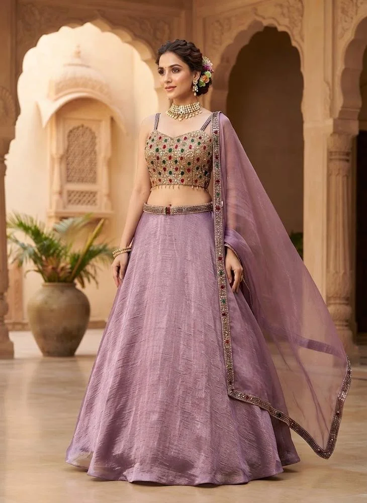 Viny VINY Purple 3-Piece Embellished Lehenga Set – Women's Indian Ethnic Wear