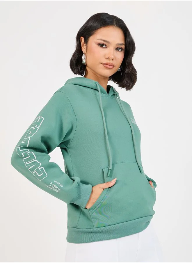Styli Printed Sleeves Regular Fit Hoodie