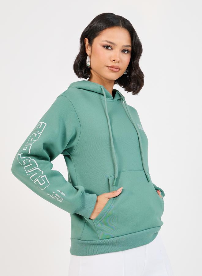 Styli Printed Sleeves Regular Fit Hoodie - Image 1