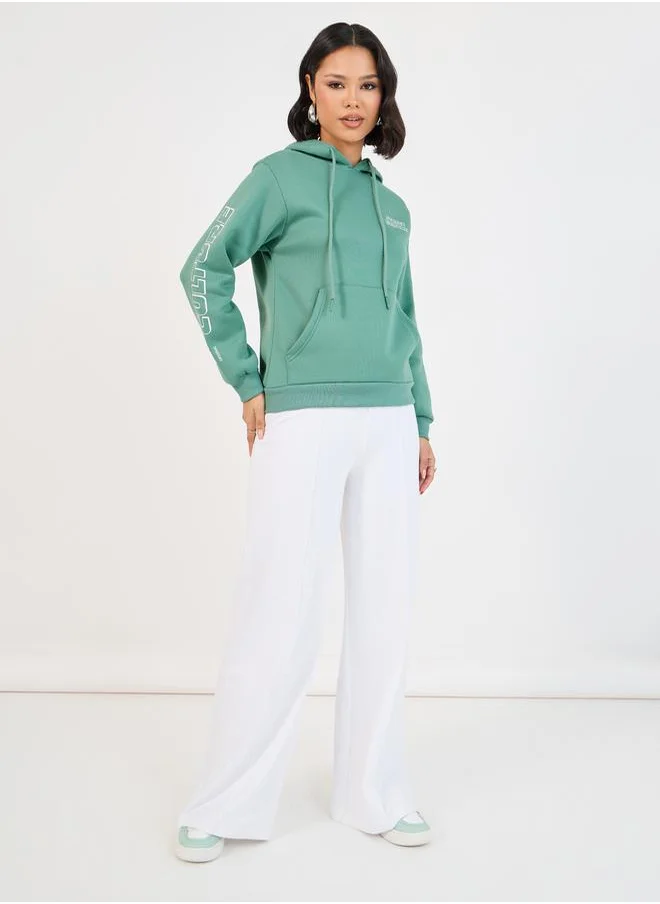 Styli Printed Sleeves Regular Fit Hoodie