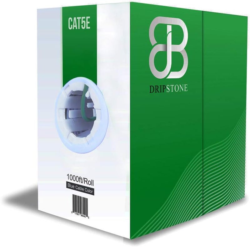Dripstone CAT5e Ethernet Cable 1000ft – 24AWG Solid CCA UTP Unshielded CAT 5e, High Speed LAN Network, RJ45 Cable, Easy Pull Box Ethernet Cord (Green) - Image 1