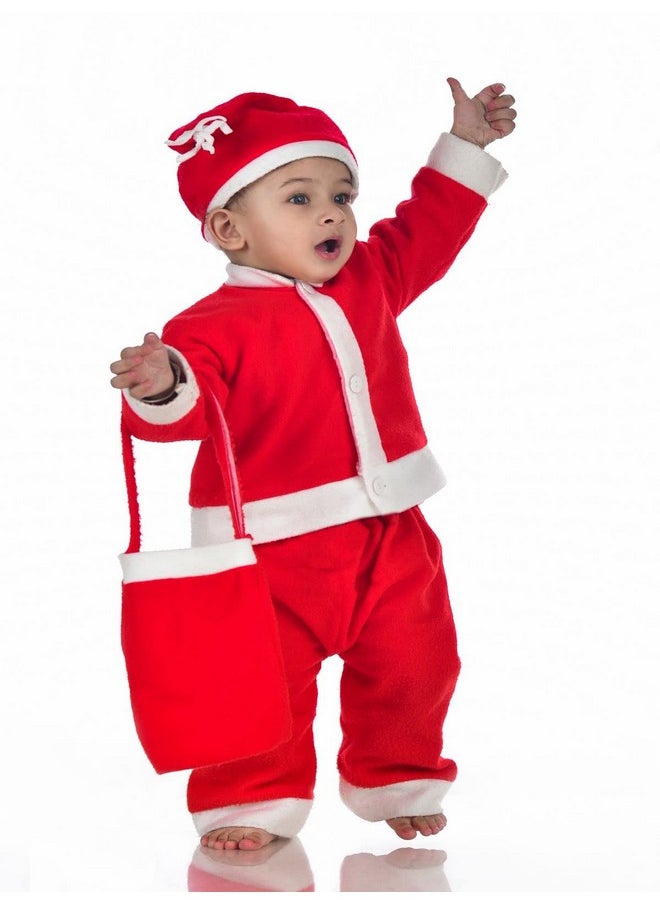 BookMyCostume BookMyCostume Santa Boy Dress Set of 4 (Jacket, Bottom, Bag, & Cap) Kids Christmas Costume 5-6 years  - Image 4