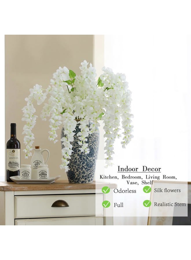 dallisten 3 Strands 40'' Silk White Wisteria Artificial Flowers, Fake Wisteria Floral Hanging Plant Garland, for Home Decor, Party, Floor Vase, Balcony, Wedding Arrangement Decoration (White) - Image 3