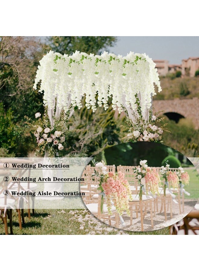 dallisten 3 Strands 40'' Silk White Wisteria Artificial Flowers, Fake Wisteria Floral Hanging Plant Garland, for Home Decor, Party, Floor Vase, Balcony, Wedding Arrangement Decoration (White) - Image 4
