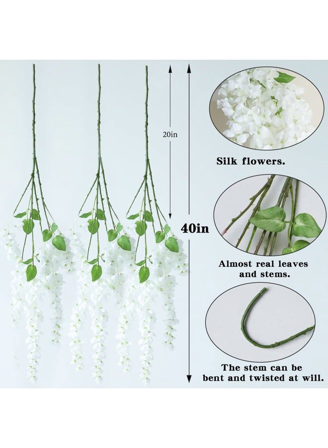 dallisten 3 Strands 40'' Silk White Wisteria Artificial Flowers, Fake Wisteria Floral Hanging Plant Garland, for Home Decor, Party, Floor Vase, Balcony, Wedding Arrangement Decoration (White) - Image 2