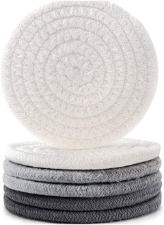 KASTWAVE Absorbent Drink Coasters Handmade Braided Drink Coasters for Coffee Wooden Table, Super Absorbent Heat-Resistant Coasters for Drinks Great Housewarming Gift (Grey,Dark Grey, White, 6)  - Image 1