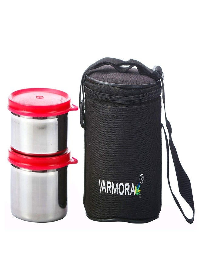 Varmora SS Executive |Stainless Steel Lunch Box with Insulated Carry Bag | Airtight & Leak-Proof | FDA Approved & BPA-Free- 390ml and 520 ml containers- Raspberry Pink - Image 2