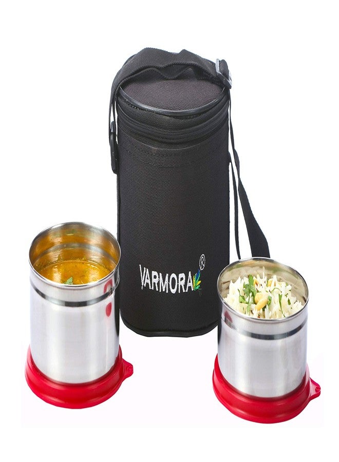 Varmora SS Executive |Stainless Steel Lunch Box with Insulated Carry Bag | Airtight & Leak-Proof | FDA Approved & BPA-Free- 390ml and 520 ml containers- Raspberry Pink - Image 1