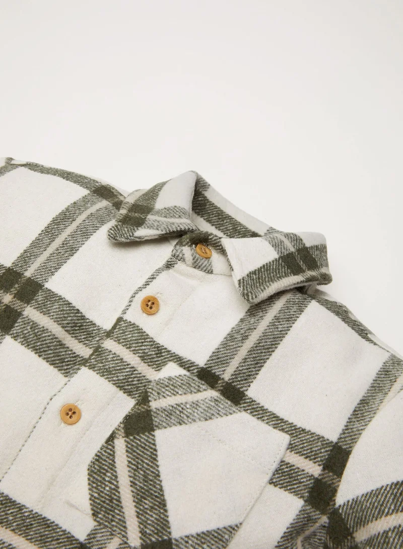 DeFacto Shirt Collar Flannel Long Sleeve Plaid Shirt With Pockets