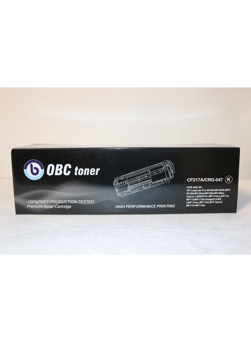 OBC Compatible Black Laser Toner Cartridge Replacement for HP CF217A and Canon CRG-047. Prints up to 1600 pages with crisp print quality and reliable performance. - Image 1