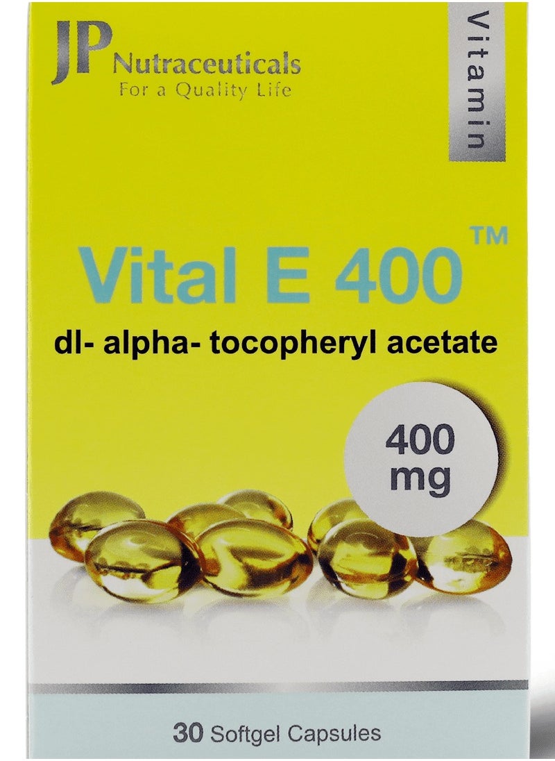 JP Nutraceuticals JP Vital Vitamin E 400 mg 30 Capsules  - Image 1