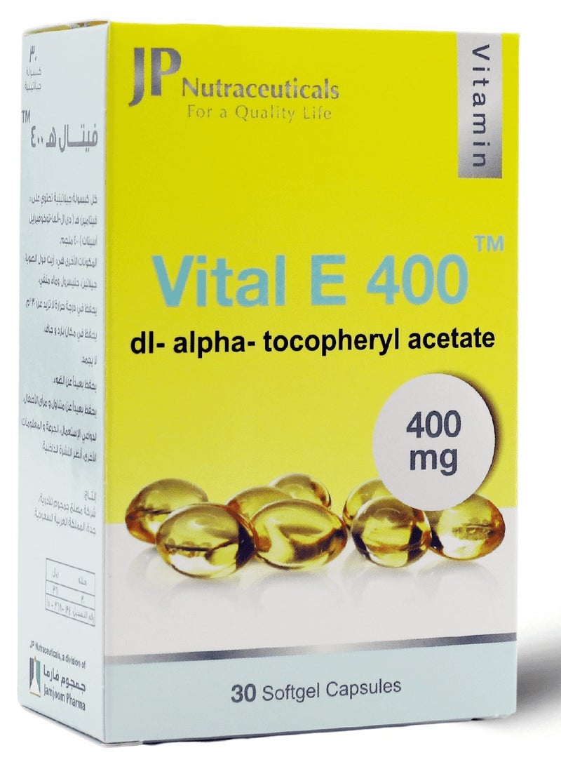 JP Nutraceuticals JP Vital Vitamin E 400 mg 30 Capsules  - Image 2