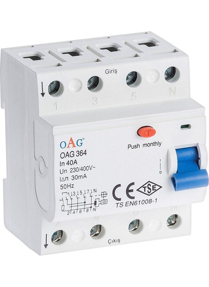 Oag 4X40 Ampere 30MA Residual Current Relay 