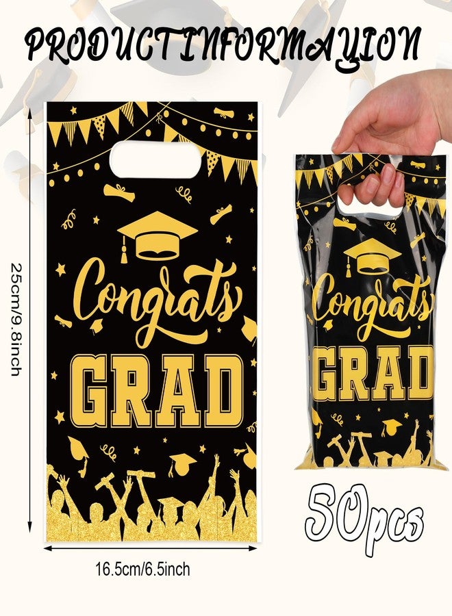 Whaline 50 Pcs 2026 Graduation Party Favor Bags Congrats Grad Plastic Treat Bags with Handles Goodie Candy Bag for Graduation Season Theme Party Gift Wrapping Supplies - Image 2