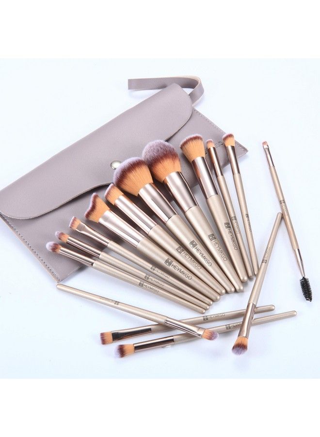 HEYMKGO Makeup Brushes 15Pcs Champagne Gold Professional Makeup Brush Sets Foundation Brush Blending Powder Blush Concealers Eye Make Up Brush Set With Pu Leather Cosmetics Bag - Image 3