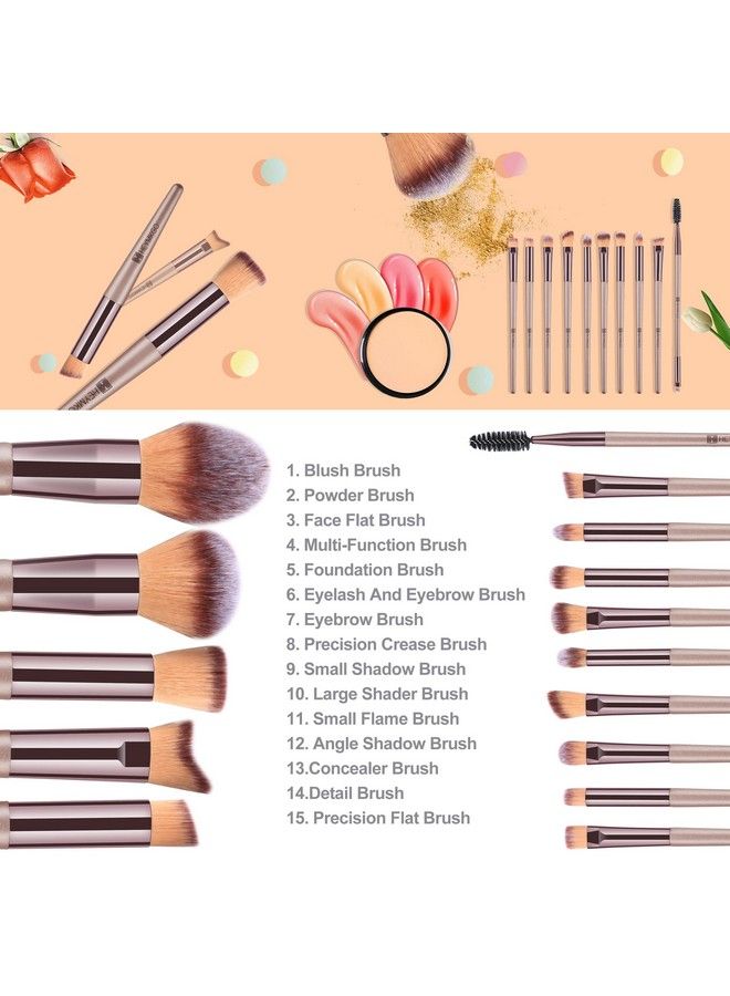 HEYMKGO Makeup Brushes 15Pcs Champagne Gold Professional Makeup Brush Sets Foundation Brush Blending Powder Blush Concealers Eye Make Up Brush Set With Pu Leather Cosmetics Bag - Image 5