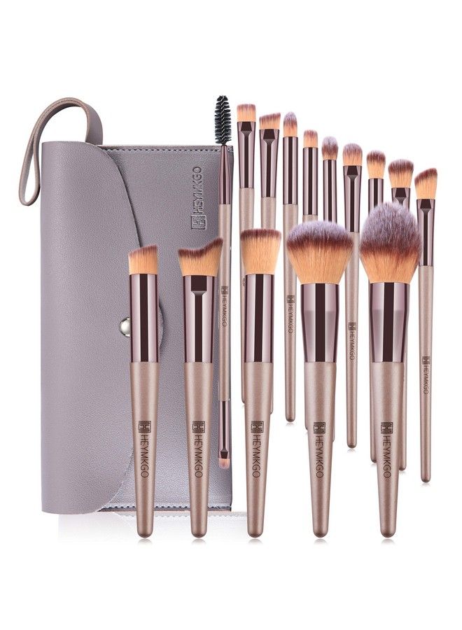 HEYMKGO Makeup Brushes 15Pcs Champagne Gold Professional Makeup Brush Sets Foundation Brush Blending Powder Blush Concealers Eye Make Up Brush Set With Pu Leather Cosmetics Bag - Image 2