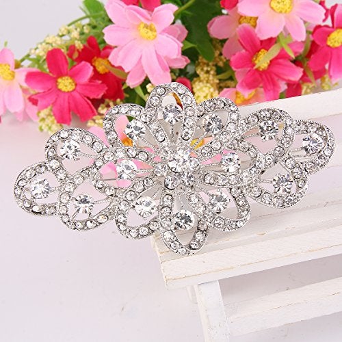 EVER FAITH Austrian Crystal Big 3.7 Inch Flower Ribbon Bridal Brooch Wedding Prom Accessories for Women Clear Silver-Plated-Base - Image 2