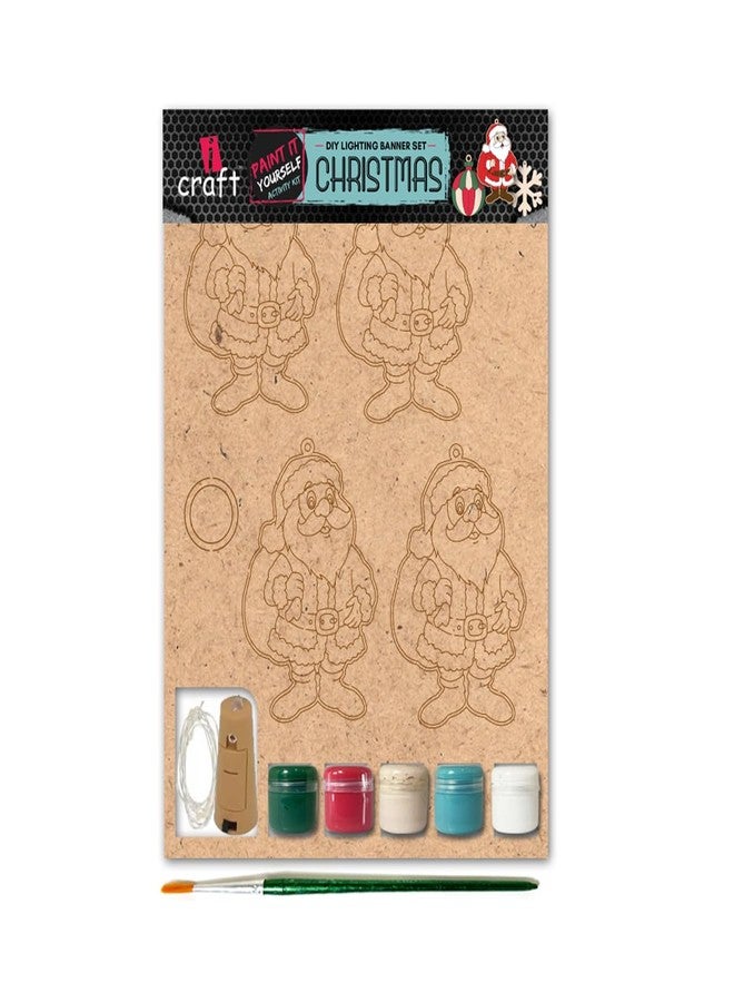 iCraft DIY Art and Craft Lighting Banner |Pack with 5 Chalk Paintsx10ml Each, Set of Round Brushes (1U) | Home Décor Artistic DIY Art & Craft (Santa) - Image 1