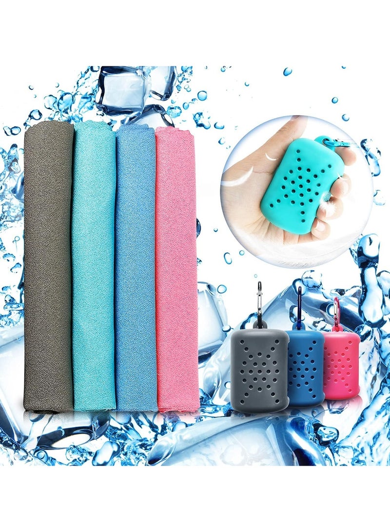 General Cooling Towel, 4 Piece Nano Microfibre Ready-to-Use Cold Ice Towel, Quick Drying Sports Cooling Towel Anti-Allergenic Fitness Headband with Silicone Storage Pouch  - Image 1