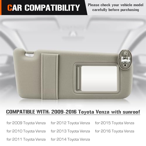 AEagle Sun Visor with Light for 2009-2016 Toyota Venza with Sunroof, Right Passenger Side Beige Sunvisor Replacement 74320-0T021-B1 - Image 2