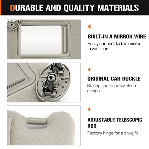 AEagle Sun Visor with Light for 2009-2016 Toyota Venza with Sunroof, Right Passenger Side Beige Sunvisor Replacement 74320-0T021-B1 - Image 5