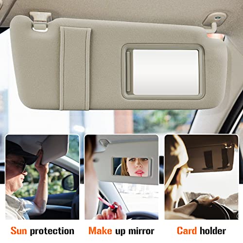 AEagle Sun Visor with Light for 2009-2016 Toyota Venza with Sunroof, Right Passenger Side Beige Sunvisor Replacement 74320-0T021-B1 - Image 4