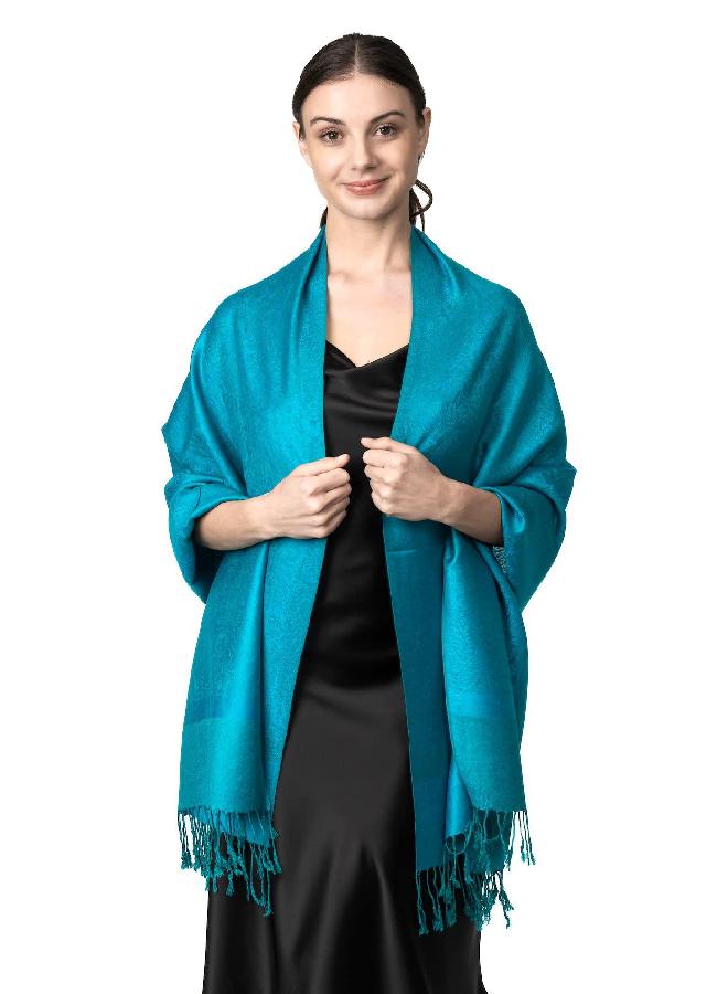 Achillea Two Tone Vintage Jacquard Paisley Pashmina Shawl Wrap Scarf (Blue Yellow) - Image 1