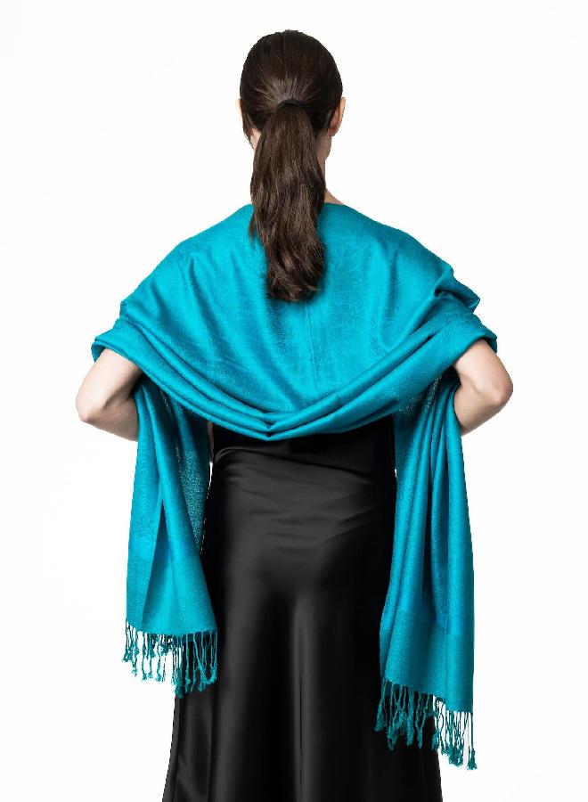 Achillea Two Tone Vintage Jacquard Paisley Pashmina Shawl Wrap Scarf (Blue Yellow) - Image 2