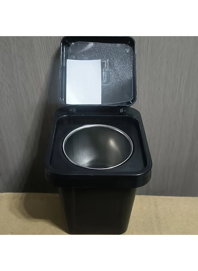 Black Wall Mounted Ashtray With Lid Anti Spill Stainless Steel Cigarette Disposal - Image 1