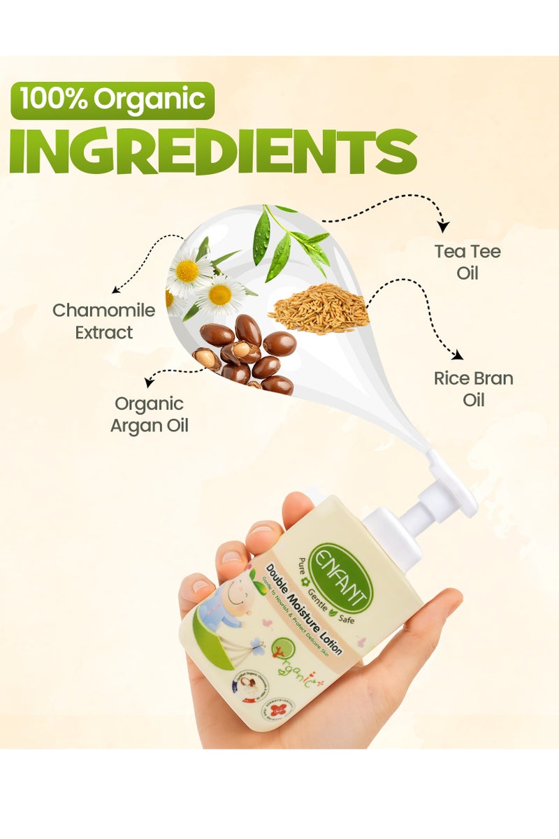 Enfant Organic Double Moisture Lotion 250ML Baby Moisture Lotion Gentle To Nourish & Protect Delicate Skin Contain RICE BRAN OIL And ECOCERT CERTIFIED ARGAN OIL For Deep Nourishment And Long-Lasting, Healthy Looking Skin Dermatologically Tested In Germany Guarantee Safe Product Even For Most Sensitive Skin - Image 3